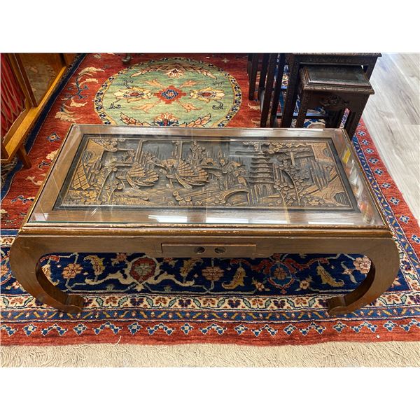 Carved Chinese Coffee Table With Glass Top