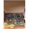 Image 1 : Box Full Of Assorted Mechanics Wrenches, Pipe Wrench, Socket Wrench, Etc..
