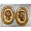 Image 1 : Pair Of Hand Carved Grandpa And Grandma Heads In Wood Frames, Signed Georges Beauregard
