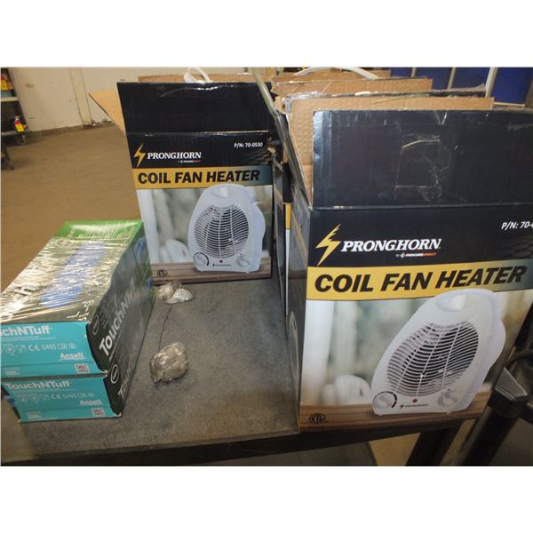 4 Coil Fan Heaters & 2 Boxes Of Disposable Gloves