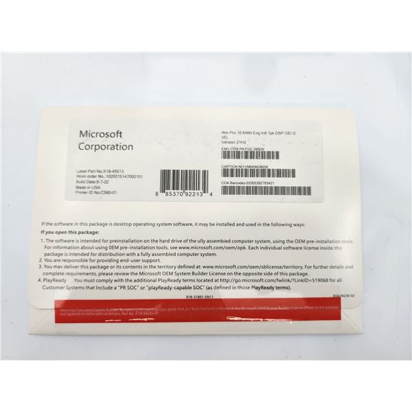 Brand New Windows 10 Pro Software DVD and License