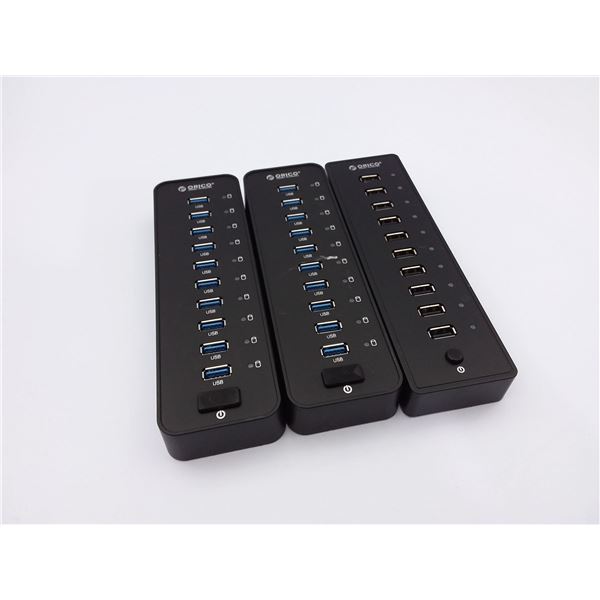 Lot of 3 Orico 10 Port USB Hubs