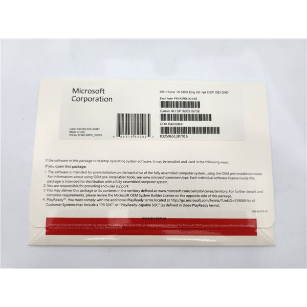 Brand New Windows 10 Home Software DVD and License