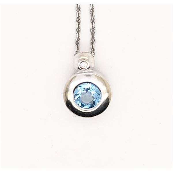 18k Modern Bezel Blue Topaz Pendant