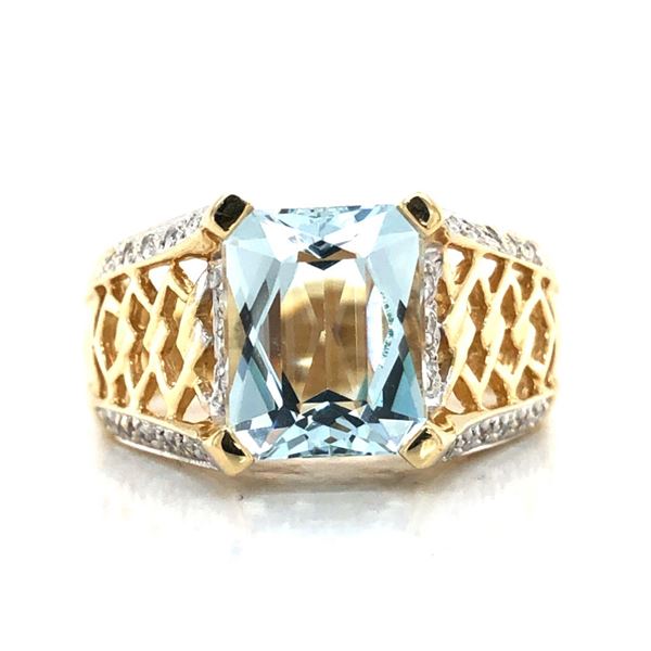 14k Gold Lattice Blue Gemstone Diamond Ring