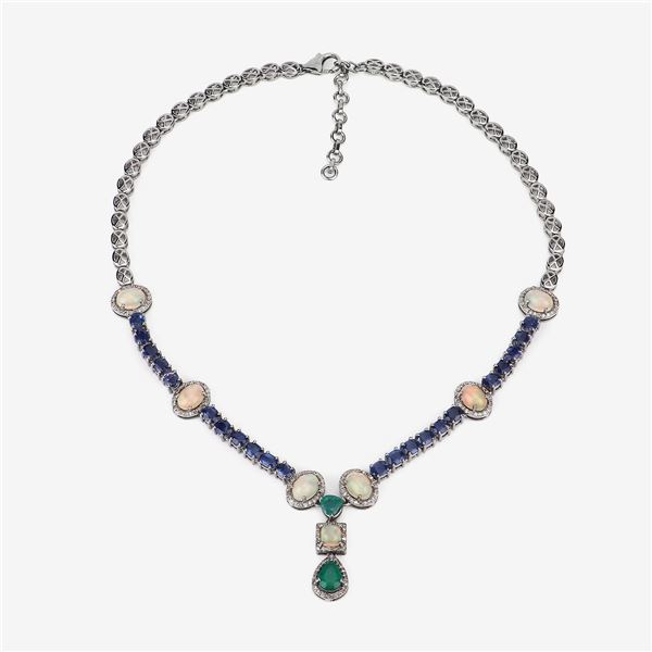 Opal Emerald & Kyanite Collar Necklace