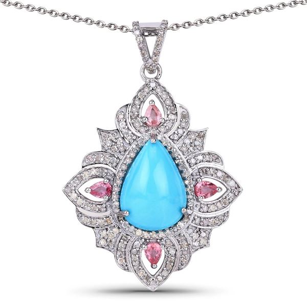 Turquoise & Diamond Pendant Necklace