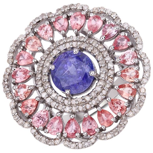 Pink Sapphire & Tanzanite Diamond Ring