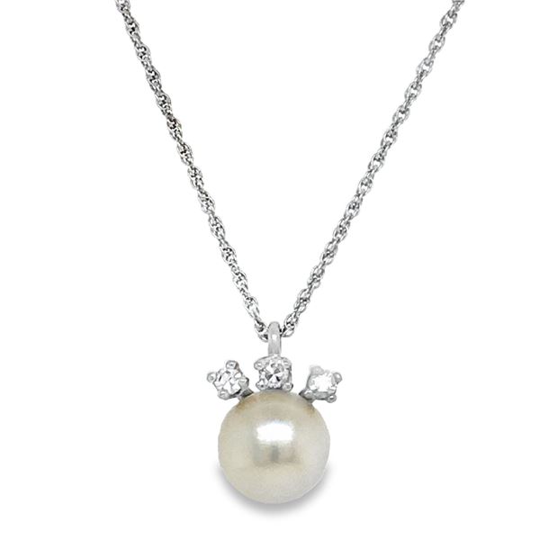 Vintage Pearl & Diamond Pendant Necklace