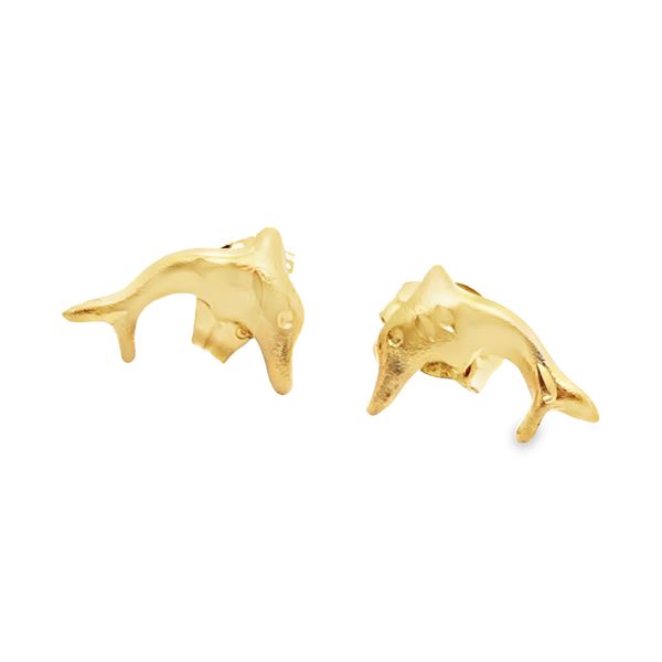 14K Yellow Gold Children's Dolphin Stud Earrings