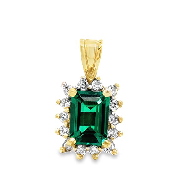 Diamond and Emerald Cut Green Stone Pendant