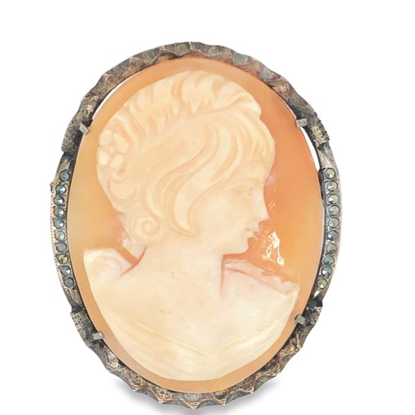 Vintage 800 Silver Genuine Shell Cameo Brooch
