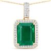 Image 1 : Emerald & Diamond Halo Pendant Necklace