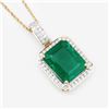 Image 2 : Emerald & Diamond Halo Pendant Necklace