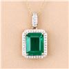 Image 3 : Emerald & Diamond Halo Pendant Necklace