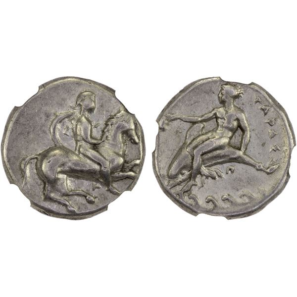 CALABRIA: Tarentum, AR nomos (didrachm), ca. 344-340 BC, NGC VF