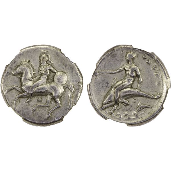 CALABRIA: Tarentum, AR nomos (didrachm), ca. 344-340 BC, NGC VF