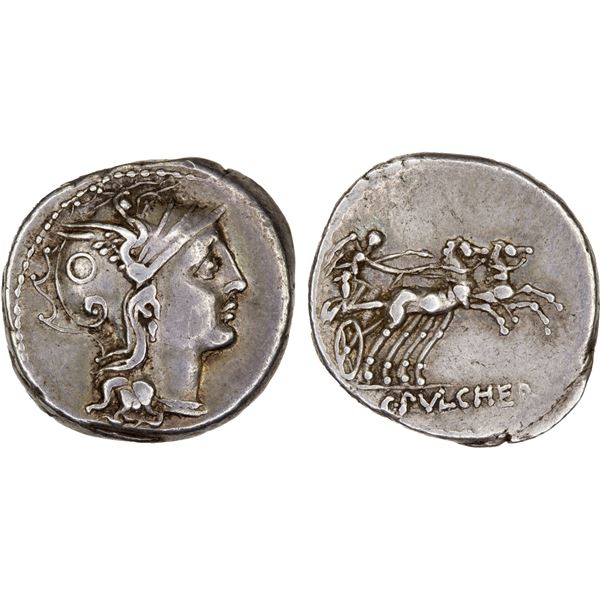 ROMAN REPUBLIC: C. Claudius Pulcher, AR denarius (3.90g), Rome, 110-109 BC, VF