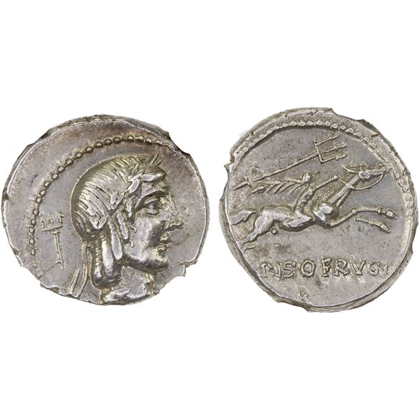 ROMAN REPUBLIC: L. Calpurnius Piso Frugi, AR denarius (3.90g), Rome, 90 BC, NGC XF