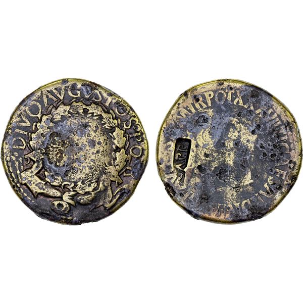 ROMAN EMPIRE: Divus Augustus, died 14 AD, AE sestertius (26.96g), Rome, 35-36 AD, Fine