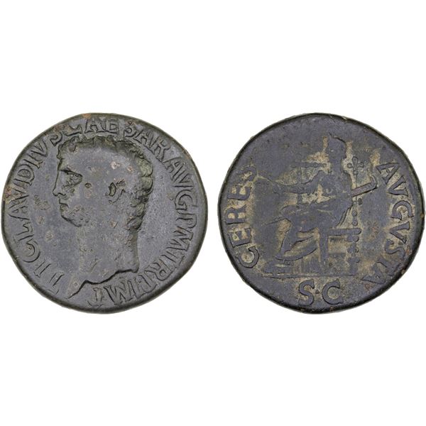 ROMAN EMPIRE: Claudius, 41-54 AD, AE dupondius (15.24g), Rome, 41-50 AD, Fine