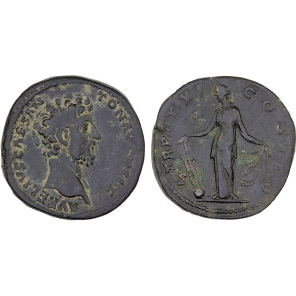 ROMAN EMPIRE: Marcus Aurelius, as caesar, 139-161 AD, AE sestertius (27.48g), Rome, 156-157 AD, F-VF