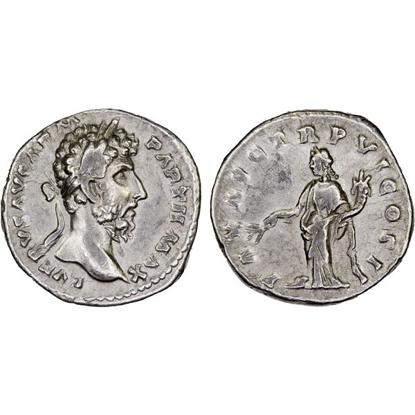 ROMAN EMPIRE: Lucius Verus, 161-169 AD, AR denarius (3.16g), Rome, 165-166 AD, VF