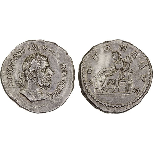 ROMAN EMPIRE: Macrinus, 217-218 AD, AR denarius (3.87g), Rome, Choice VF