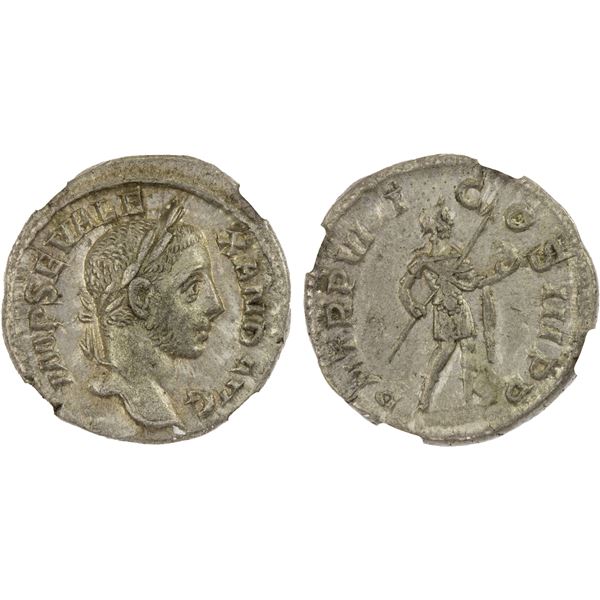 ROMAN EMPIRE: Severus Alexander, 222-235 AD, AR denarius (3.91g), Rome, 230 AD, NGC AU