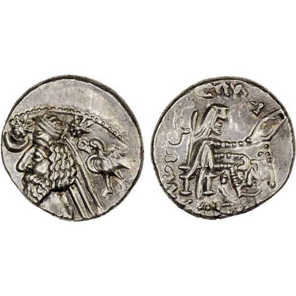 PARTHIAN KINGDOM: Phraates IV, 38-2 BC, AR drachm (4.03g), Mithradatkart, Choice XF
