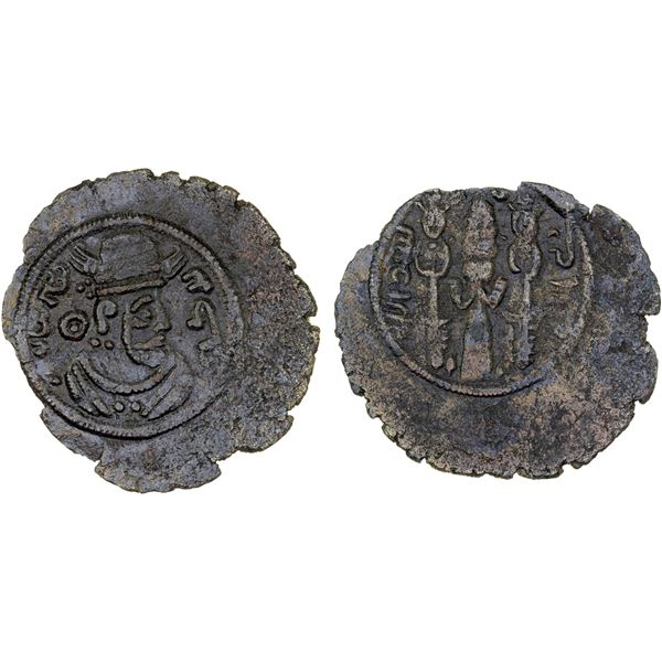 ARAB-SASANIAN: Anonymous, ca. 700-720, AE pashiz (0.84g), NM, ND, choice VF