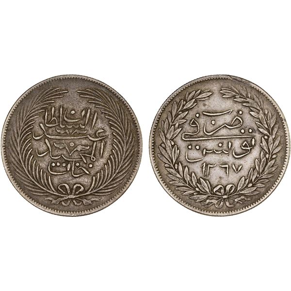 TUNIS: Abdul Mejid, 1839-1861, 5 piastres, Tunis, AH1267, choice VF