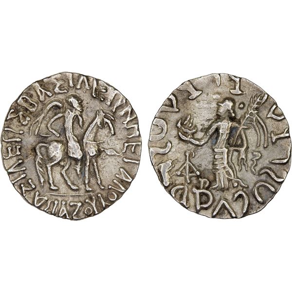 INDO-SCYTHIAN: Azilises, ca. 57-35 BC, AR drachm (1.71g), Choice VF