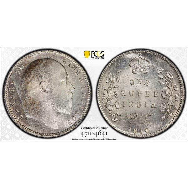 BRITISH INDIA: Edward VII, 1901-1910, AR rupee, 1910(c), PCGS MS64