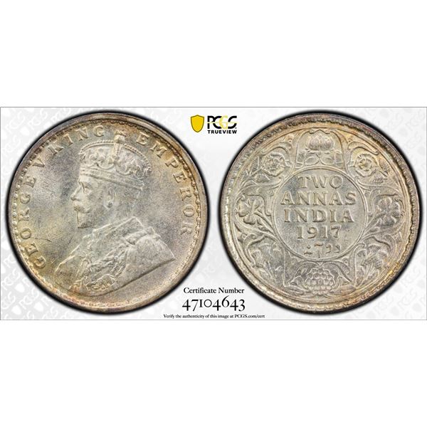 BRITISH INDIA: George V, 1910-1936, AR 2 annas, 1917(c), PCGS MS64