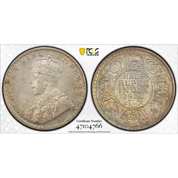BRITISH INDIA: George V, 1911-1936, AR 1/2 rupee, 1928(b), PCGS MS63