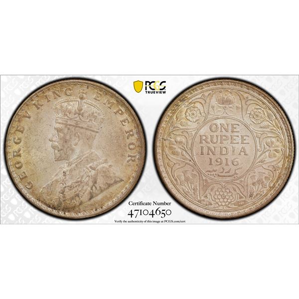 BRITISH INDIA: George V, 1910-1936, AR rupee, 1916(b), PCGS MS63