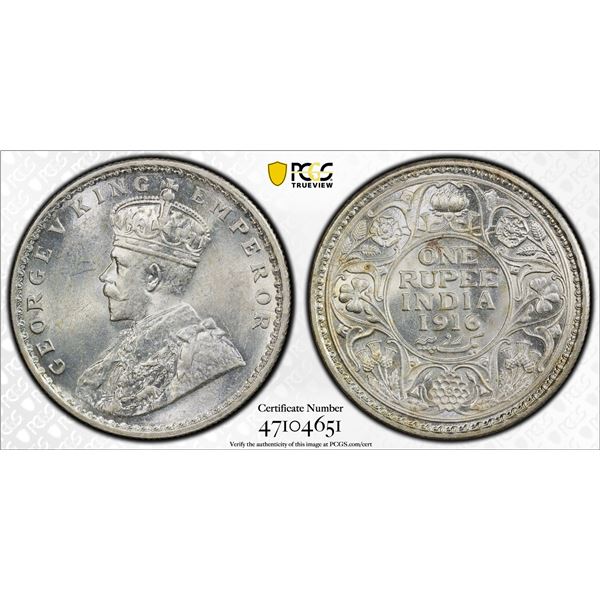BRITISH INDIA: George V, 1910-1936, AR rupee, 1916(c), PCGS MS63