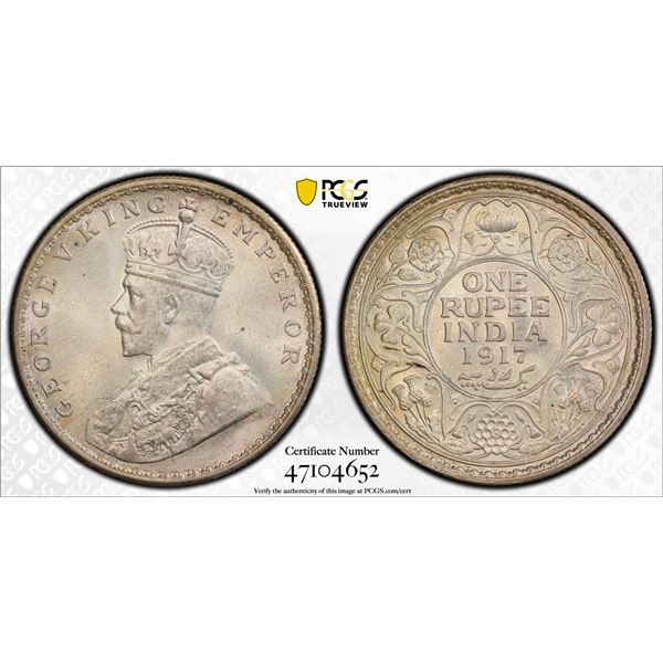 BRITISH INDIA: George V, 1910-1936, AR rupee, 1917(c), PCGS MS64