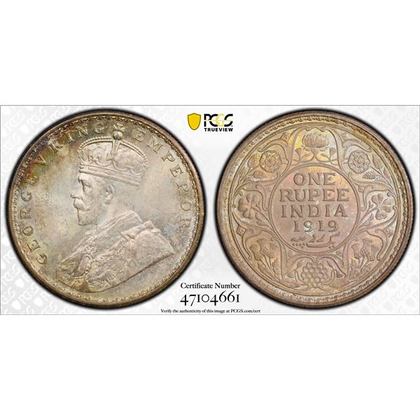 BRITISH INDIA: George V, 1910-1936, AR rupee, 1919(c), PCGS MS64