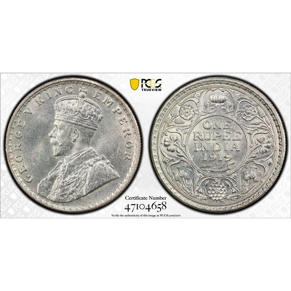 BRITISH INDIA: George V, 1910-1936, AR rupee, 1919(b), PCGS MS63