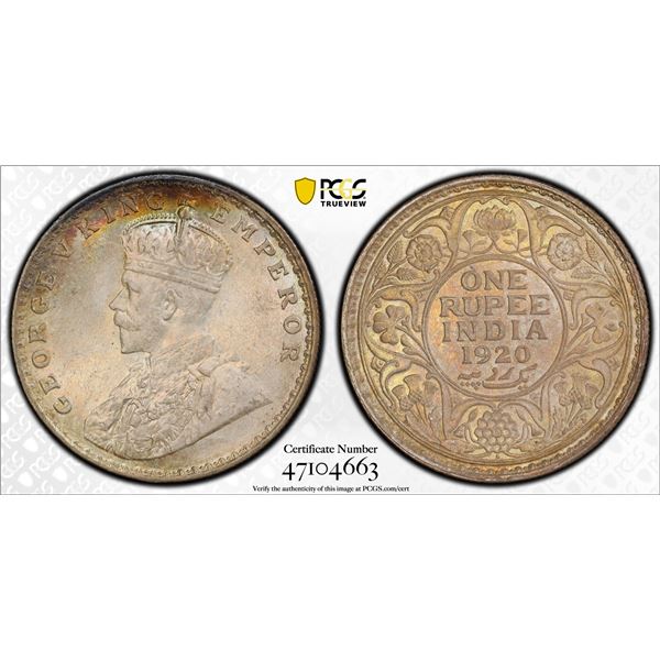 BRITISH INDIA: George V, 1910-1936, AR rupee, 1920(b), PCGS MS64