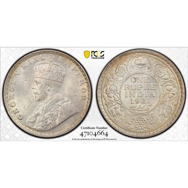 BRITISH INDIA: George V, 1910-1936, AR rupee, 1921(b), PCGS MS64