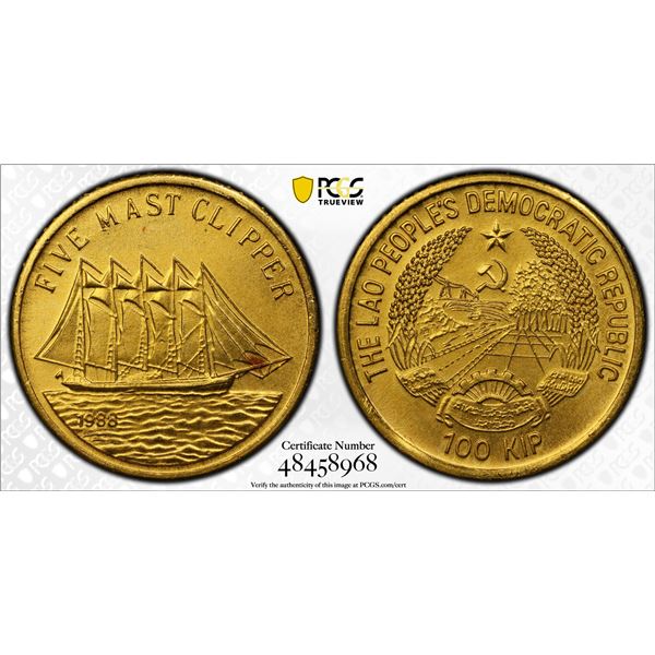 LAOS: People's Democratic Republic, AV 100 kip, 1988, PCGS MS69