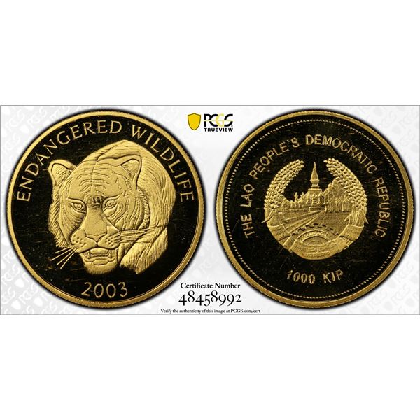 LAOS: People's Democratic Republic, AV 1000 kip, 2003, PCGS PF69 Deep Cameo