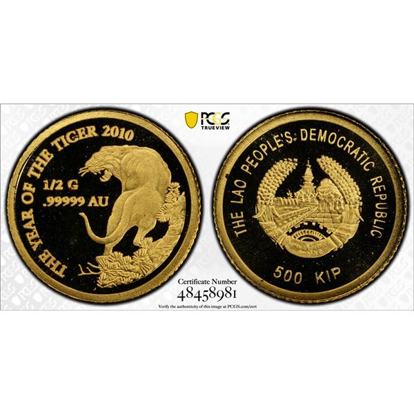 LAOS: People's Democratic Republic, AV 500 kip, 2010, PCGS PF69 Deep Cameo