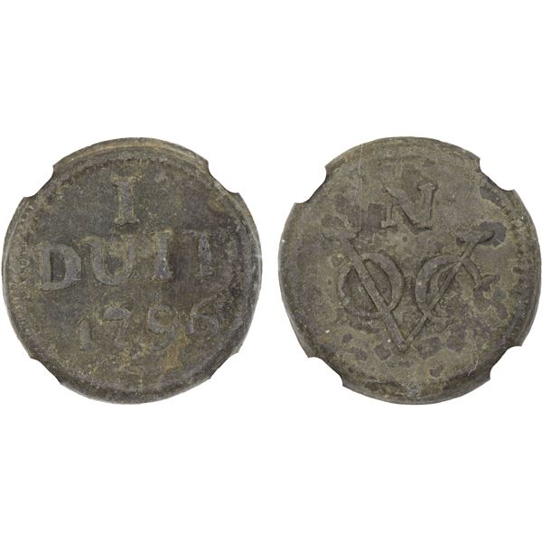 NETHERLANDS EAST INDIES: United East India Company, tin duit, 1796, NGC EF45