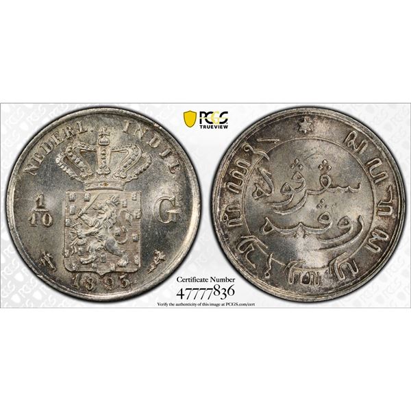 NETHERLANDS EAST INDIES: Wilhelmina, 1890-1948, AR 1/10 gulden, 1893, PCGS MS64