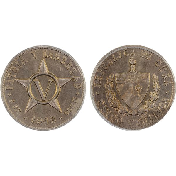 CUBA: Republic, 5 centavos, 1946, PCGS MS65