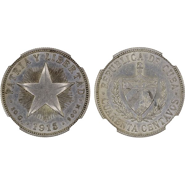 CUBA: Republic, AR 20 centavos, 1915, NGC MS61